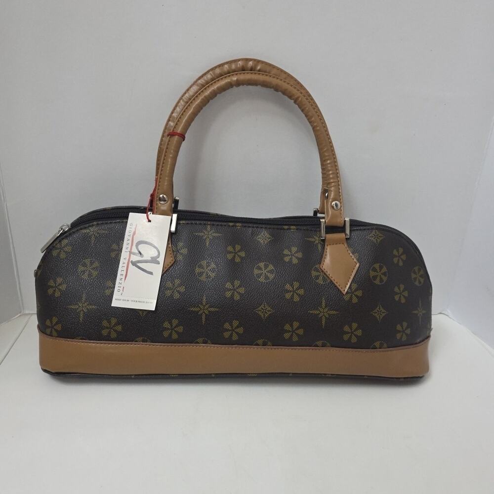 Giovanni Vallenzio Classic Brown Monogram Handbag Tan Trim Satchel Purse NWT